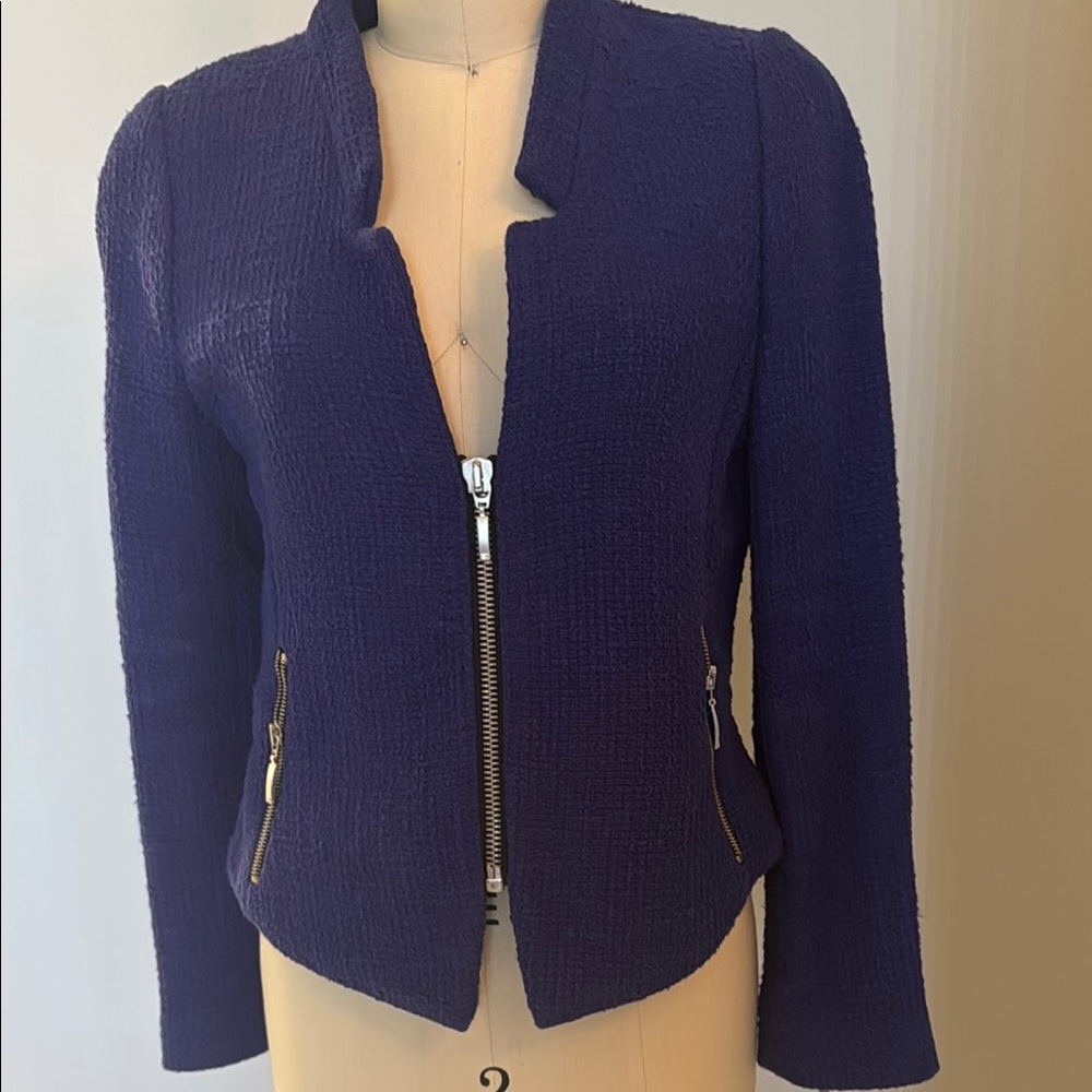Zara Blue Tailored Blazer with Silver Zipper